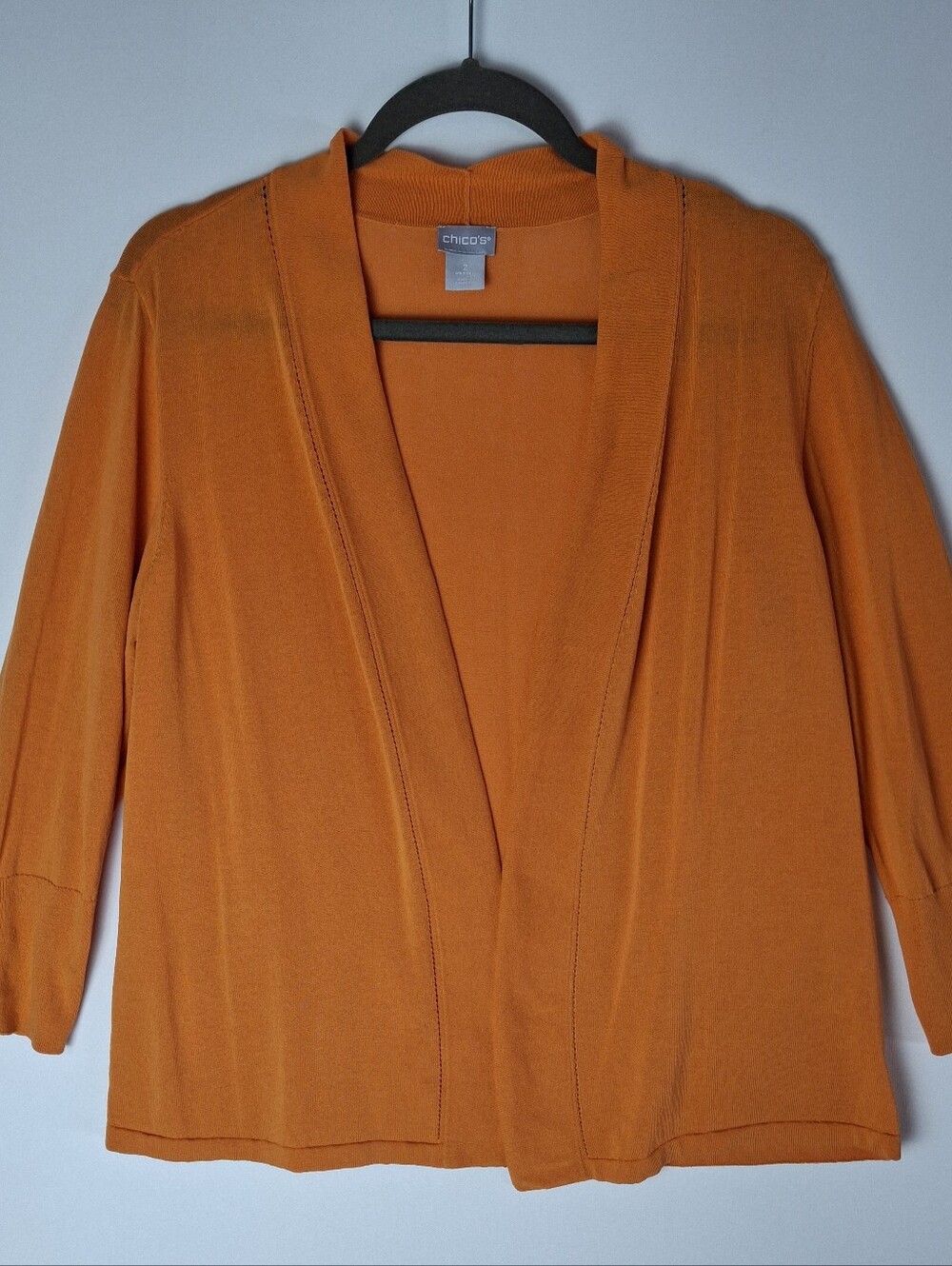 Chico's  Womens Vibrant Orange Open-Front Cardigan 3/4 Slevee  Size 2